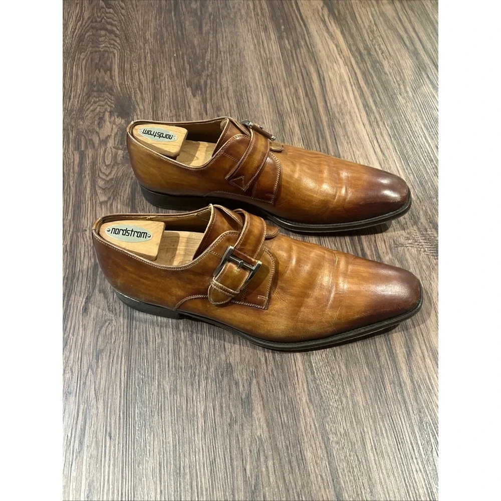 Magnanni Marco Monk Strap Dress Shoes Brown Leather Made Spain Men Size 10.5M